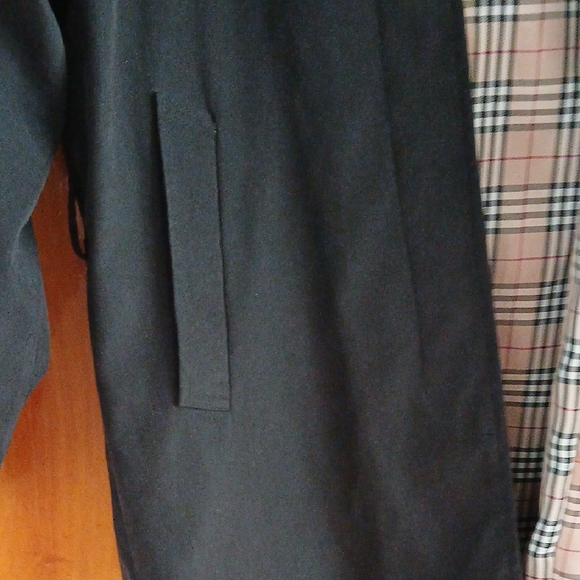 Burberry Black Trench Coat Modern Plaid Design M/L EUC - Picture 5 of 8